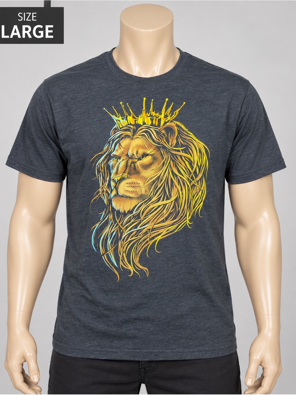 Charcoal Short-Sleeve Tee with Crowned Lion Graphic